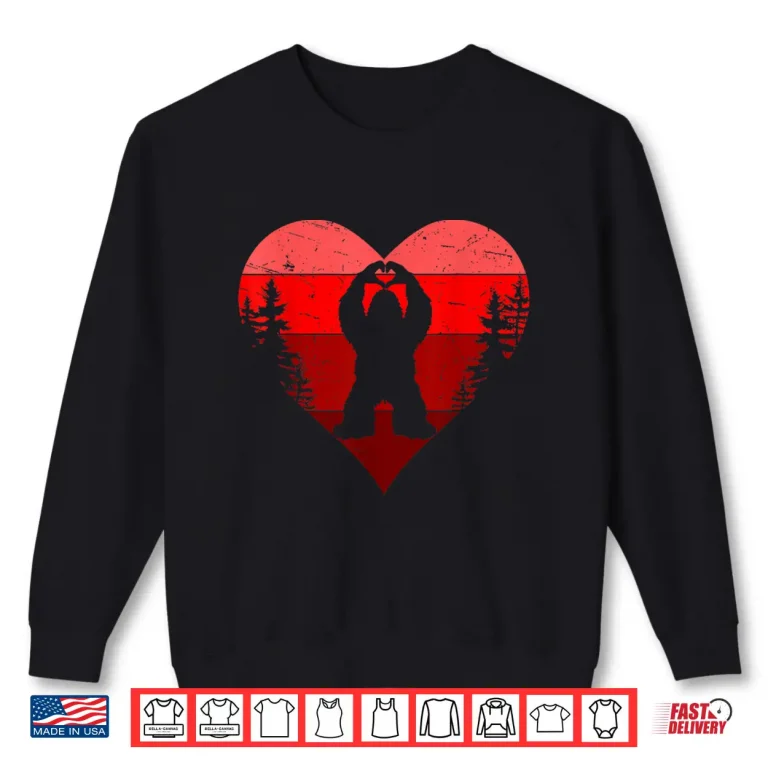 Sweatshirt Retro Funny Bigfoot Sasquatch Heart Love Valentine Boy Men Shirt