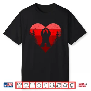 Retro Funny Bigfoot Sasquatch Heart Love Valentine Boy Men Shirt