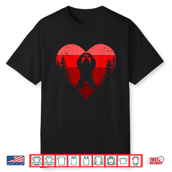 Retro Funny Bigfoot Sasquatch Heart Love Valentine Boy Men Shirt