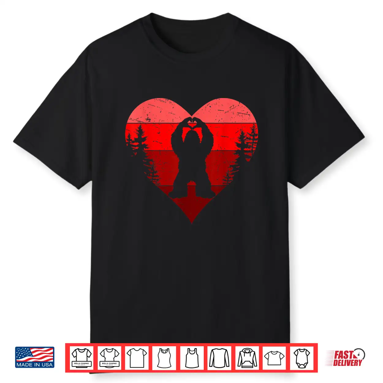 Retro Funny Bigfoot Sasquatch Heart Love Valentine Boy Men Shirt Retro Funny Bigfoot Sasquatch Heart Love Valentine Boy Men Shirt