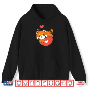Hoodie Red Panda For ValentineS Day Cute Animals With Hearts Shirt