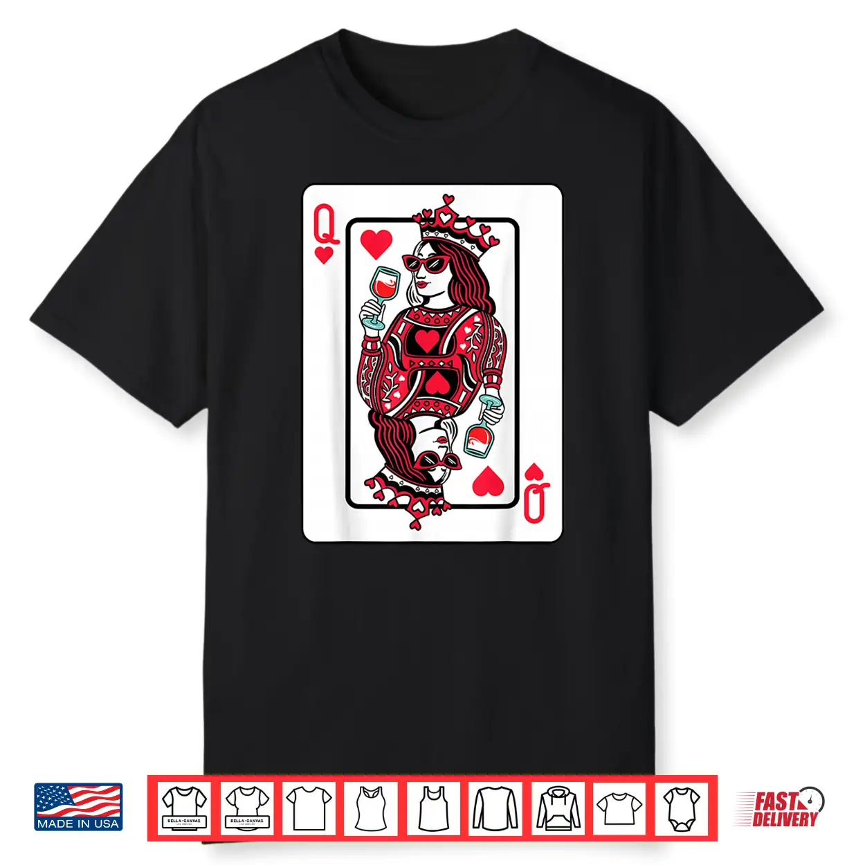 Queen Of Hearts Wine Lover Valentine Funny Playing Cards Shirt Queen Of Hearts Wine Lover Valentine Funny Playing Cards Shirt