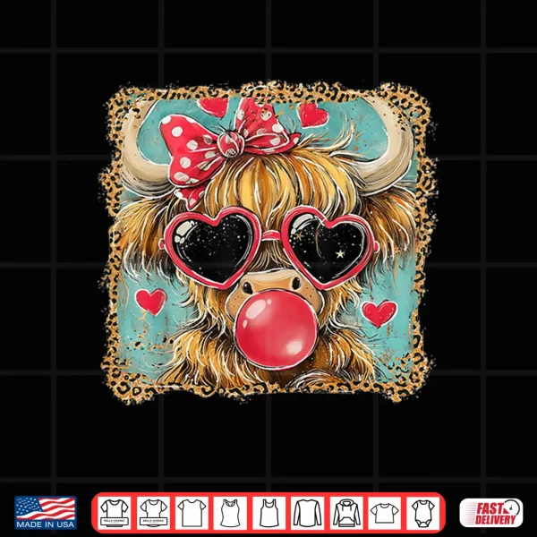 Highland Cow Valentine Coquette Valentine Heart Leopard Bow Shirt 4 Design Highland Cow Valentine Coquette Valentine Heart Leopard Bow Shirt