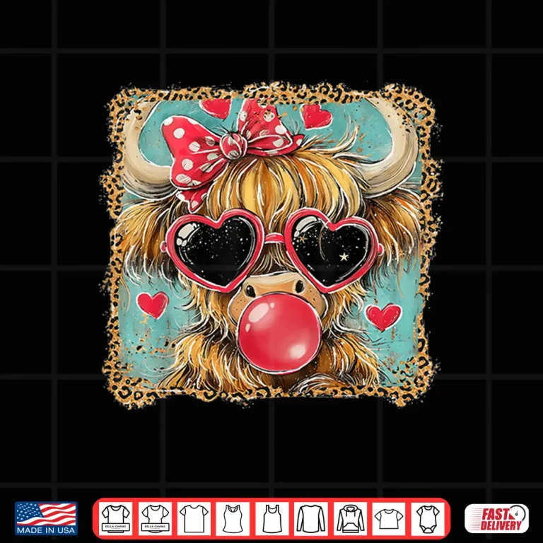 Design Highland Cow Valentine Coquette Valentine Heart Leopard Bow Shirt
