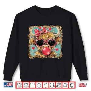 Highland Cow Valentine Coquette Valentine Heart Leopard Bow Shirt 2 Sweatshirt Highland Cow Valentine Coquette Valentine Heart Leopard Bow Shirt