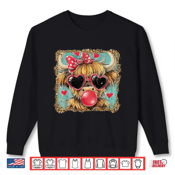 Highland Cow Valentine Coquette Valentine Heart Leopard Bow Shirt 2 Sweatshirt Highland Cow Valentine Coquette Valentine Heart Leopard Bow Shirt