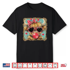 Highland Cow Valentine Coquette Valentine Heart Leopard Bow Shirt