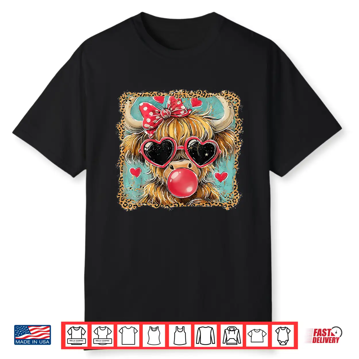 Highland Cow Valentine Coquette Valentine Heart Leopard Bow Shirt Highland Cow Valentine Coquette Valentine Heart Leopard Bow Shirt