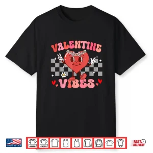 Groovy Checkered Valentine Vibes Valentines Day Girls Womens Shirt