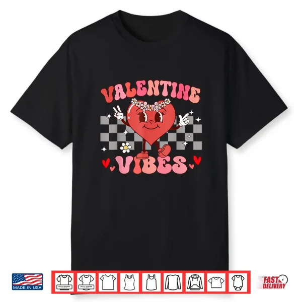 Groovy Checkered Valentine Vibes Valentines Day Girls Womens Shirt