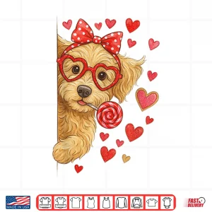 Design Goldendoodle Valentine Doodle Mom Coquette Pink Bow Shirt