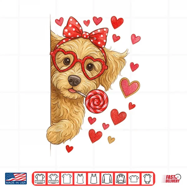 Goldendoodle Valentine Doodle Mom Coquette Pink Bow Shirt 4 Design Goldendoodle Valentine Doodle Mom Coquette Pink Bow Shirt