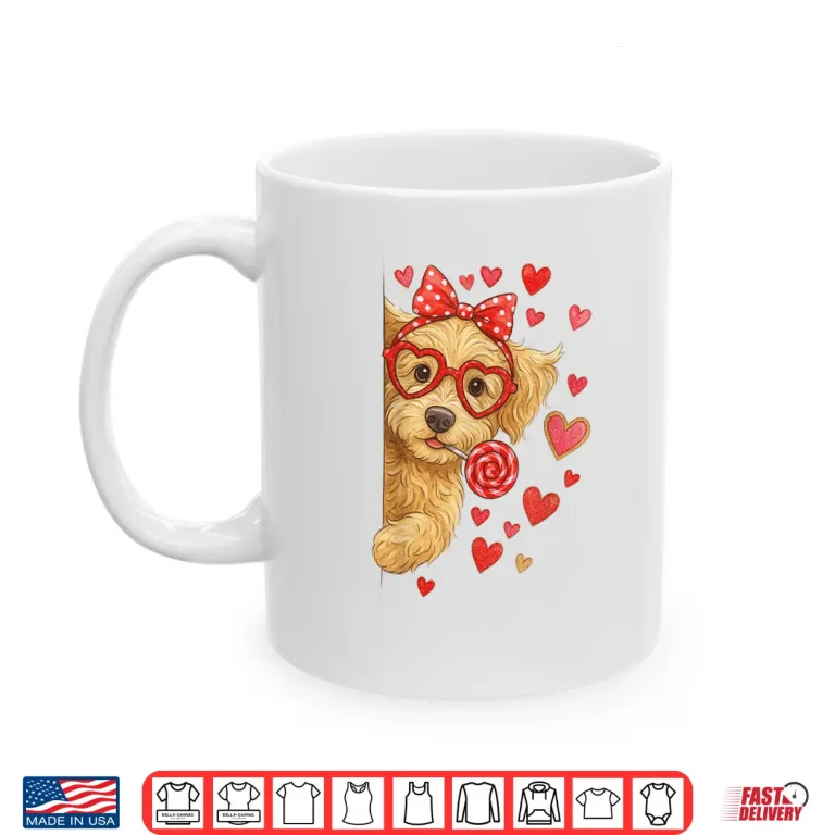 Mug Goldendoodle Valentine Doodle Mom Coquette Pink Bow Shirt
