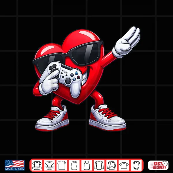 Design Funny Dabbing Heart Gaming Game Valentine Men Boy Kid Shirt