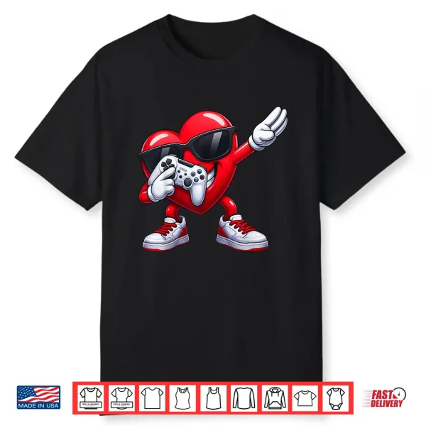 Funny Dabbing Heart Gaming Game Valentine Men Boy Kid Shirt