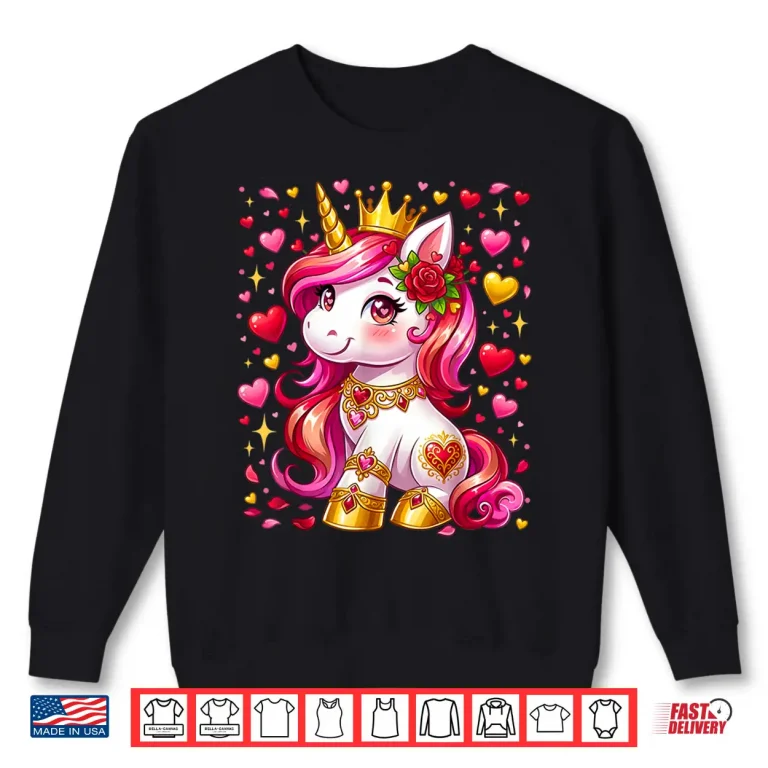 Sweatshirt Cute Unicorn Heart Valentines Day Girls Kids Valentine Shirt