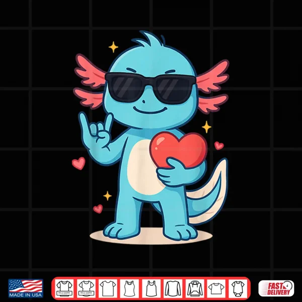 Design Cute Axolotl Valentines Day Love Funny Axolotl Boys Kids Shirt