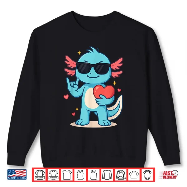 Sweatshirt Cute Axolotl Valentines Day Love Funny Axolotl Boys Kids Shirt