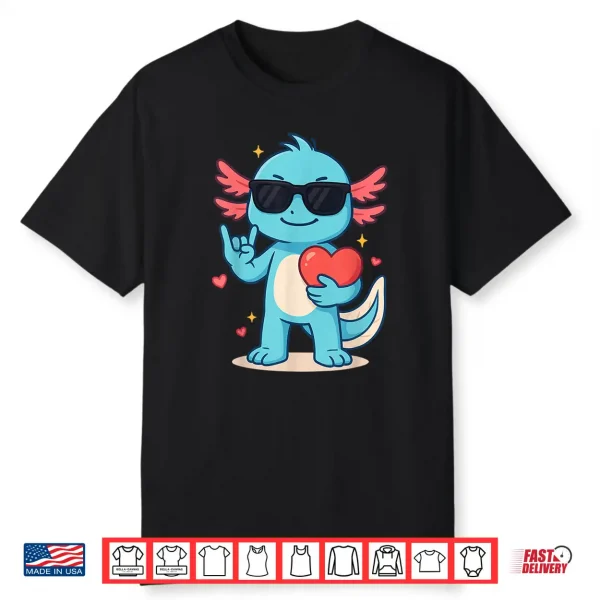 Cute Axolotl Valentines Day Love Funny Axolotl Boys Kids Shirt