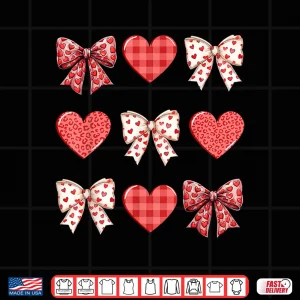 Design Valentines Day Hearts Leopard Coquette Bow Women Girls Boys Shirt