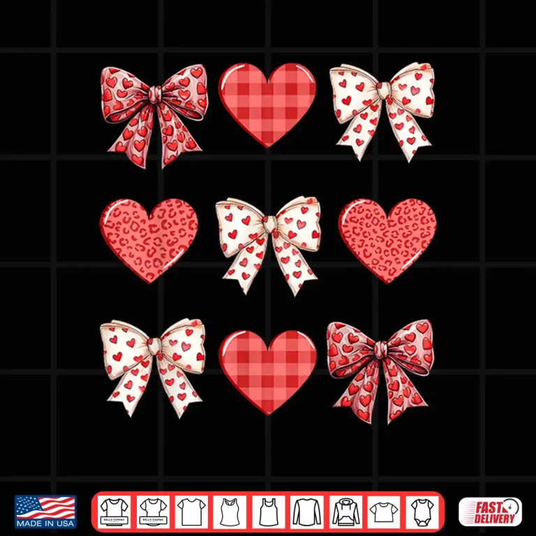 Design Valentines Day Hearts Leopard Coquette Bow Women Girls Boys Shirt