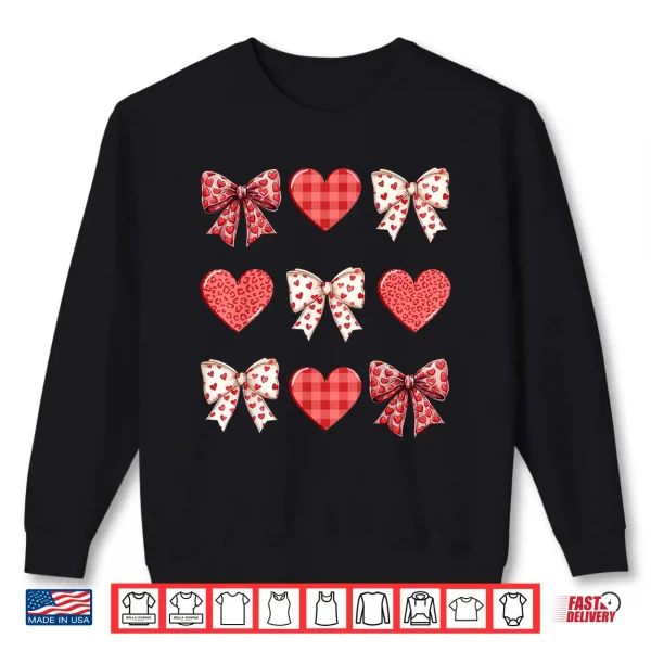 Sweatshirt Valentines Day Hearts Leopard Coquette Bow Women Girls Boys Shirt