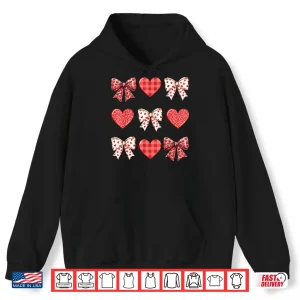 Hoodie Valentines Day Hearts Leopard Coquette Bow Women Girls Boys Shirt