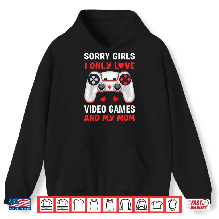 Hoodie Valentines Day Boys Kids Son Video Games Funny Gamer Hearts Shirt