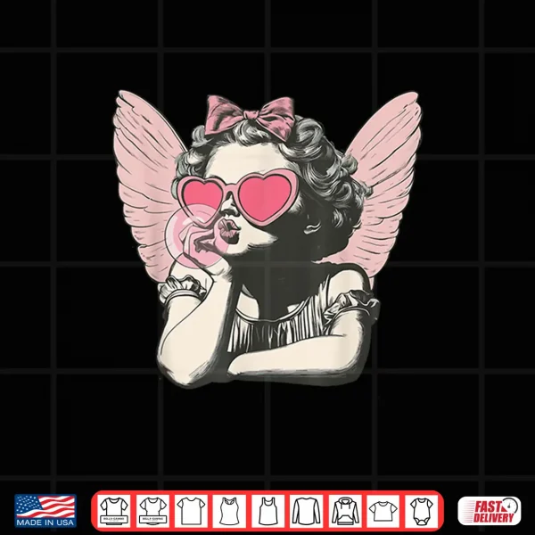 Design Retro Cupid Valentine Day Cute Vintage Cupid Blowing Bubble Shirt