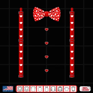 Design Red Hearts Bow Tie Suspenders Valentines Day Costume Shirt