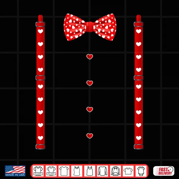 Design Red Hearts Bow Tie Suspenders Valentines Day Costume Shirt
