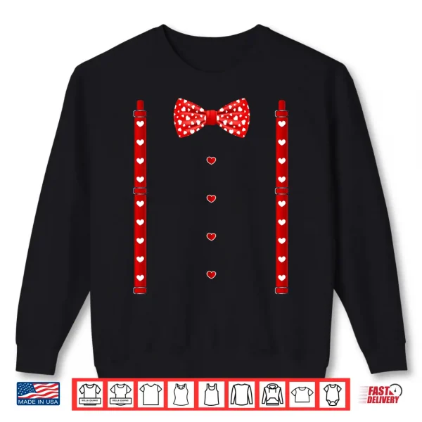 Sweatshirt Red Hearts Bow Tie Suspenders Valentines Day Costume Shirt
