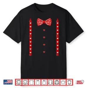 Red Hearts Bow Tie Suspenders Valentines Day Costume Shirt