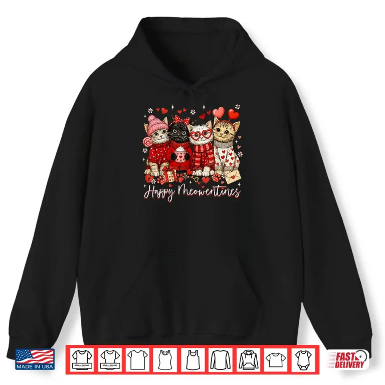 Hoodie Happy Meowentines Cute Valentine Cat Lovers Girls Women Kid Shirt