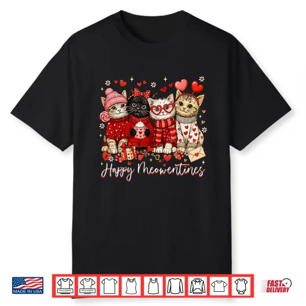 Happy Meowentines Cute Valentine Cat Lovers Girls Women Kid Shirt