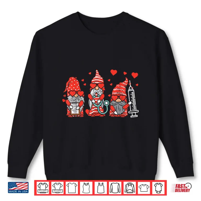 Sweatshirt Gnome Nurse Scrub Valentine Rn Icu Er Valentines Day Women Shirt