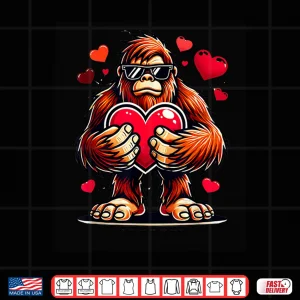 Design Funny Valentines Day Bigfoot Heart Sunglasses Sasquatch Boys Shirt