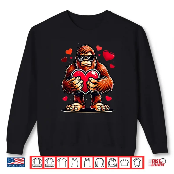 Sweatshirt Funny Valentines Day Bigfoot Heart Sunglasses Sasquatch Boys Shirt