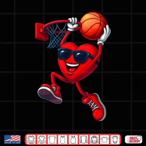 Design Funny Heart Playing Basketball Valentine Outfit Men Boy Shirt