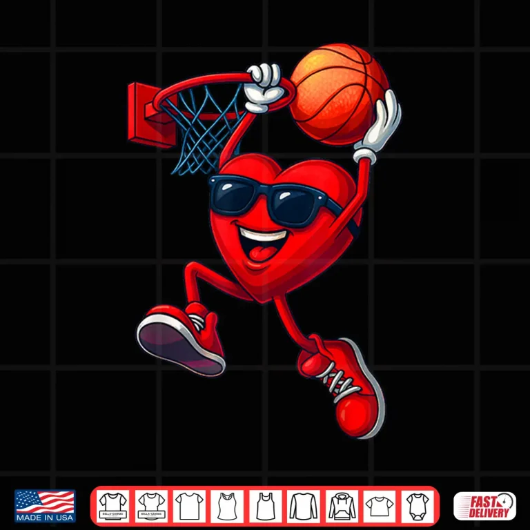 Design Funny Heart Playing Basketball Valentine Outfit Men Boy Shirt