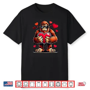 Funny Valentines Day Bigfoot Heart Sunglasses Sasquatch Boys Shirt