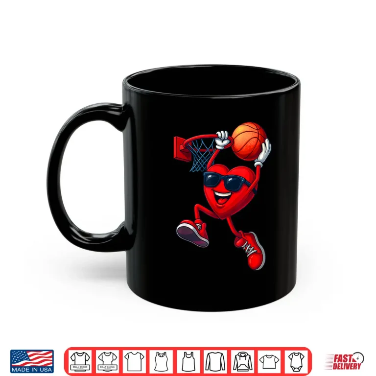 Mug Funny Heart Playing Basketball Valentine Outfit Men Boy Shirt