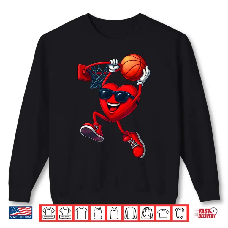 Sweatshirt Funny Heart Playing Basketball Valentine Outfit Men Boy Shirt