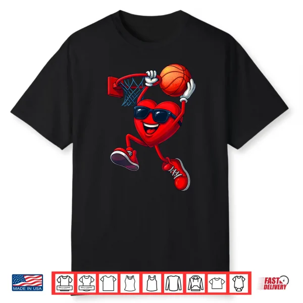 Funny Heart Playing Basketball Valentine Outfit Men Boy Shirt
