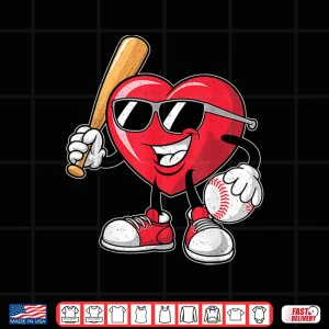 Design Funny Heart Playing Baseball Valentines Day Boys Girls Kids Shirt