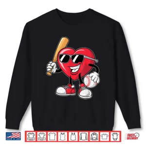 Sweatshirt Funny Heart Playing Baseball Valentines Day Boys Girls Kids Shirt