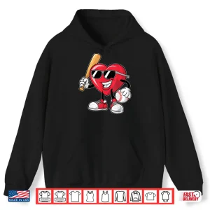 Hoodie Funny Heart Playing Baseball Valentines Day Boys Girls Kids Shirt