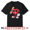 Funny Heart Playing Baseball Valentines Day Boys Girls Kids Shirt