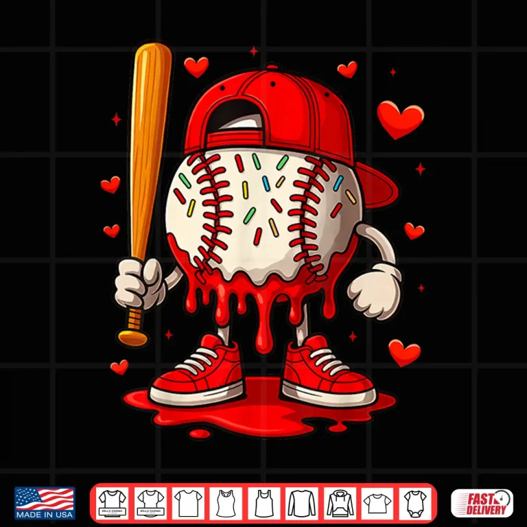 Design Baseball Drip Ice Cream Apparel Boys Kids Valentines Day Shirt