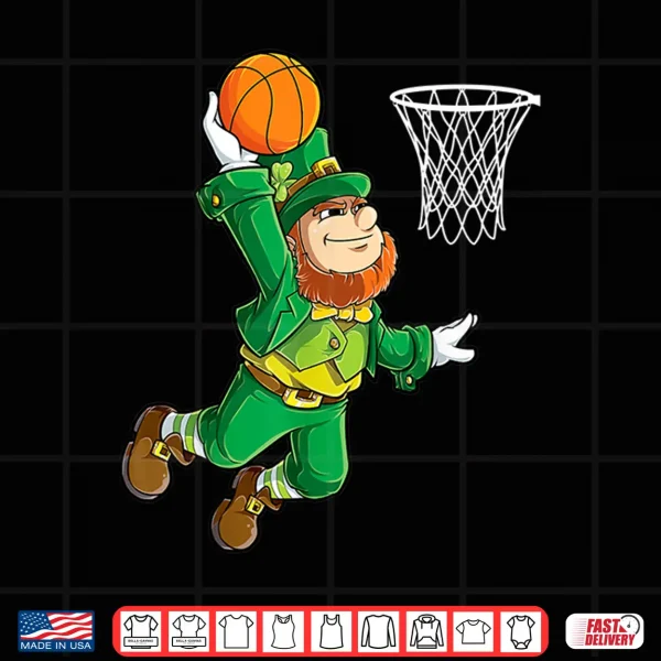 Design Leprechaun Basketball Dunk St Patricks Day Boys Men Sports Shirt